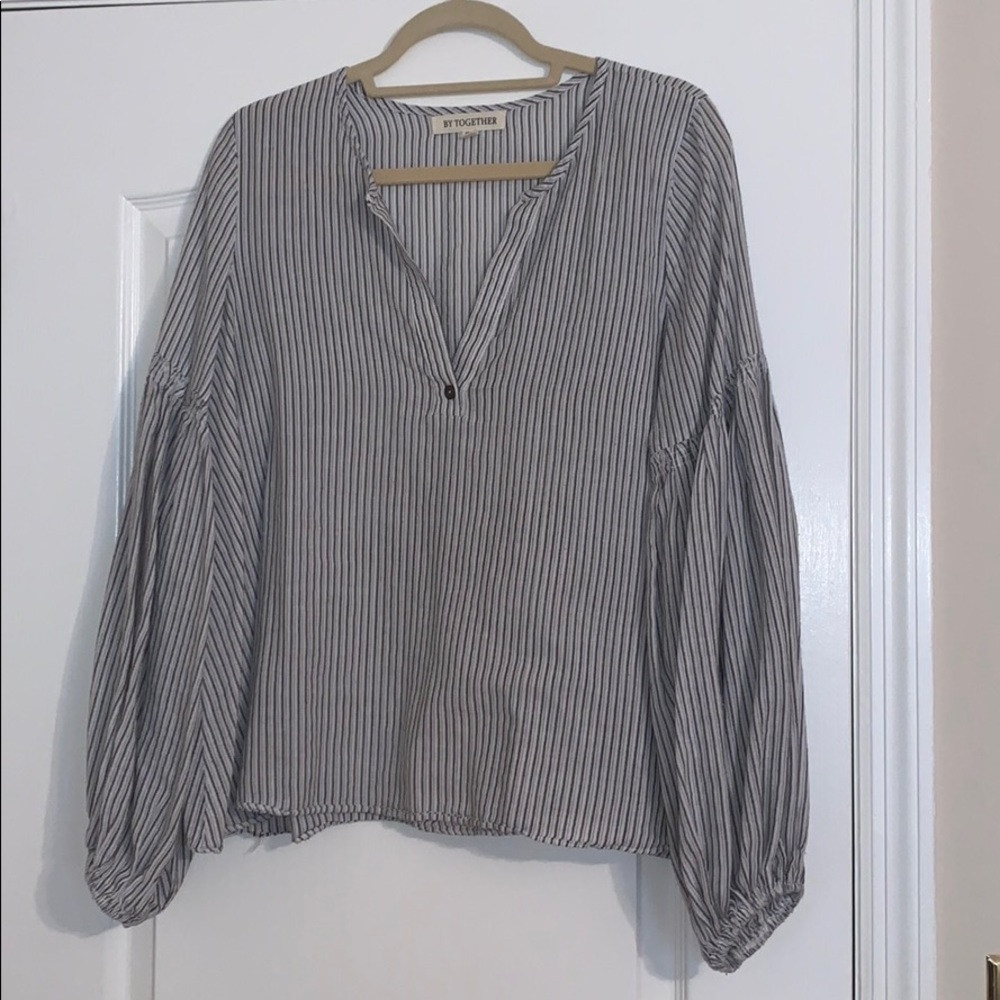 Striped balloon sleeve top